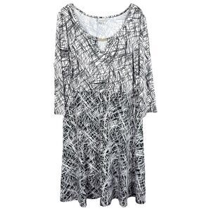 Avenue Plus Size 18W 20W Dress Midi‎ Black White A Line Stretch Keyhole 146